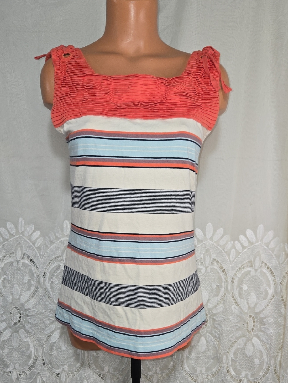 Postmark Anthropologie Sleeveless Coral-Rust Striped Women’s Top Sz Medium